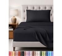 Utopia Bedding Juego de Sabanas 3 Piezas, 90x190cm, Negro | Sábana Bajera, Sábana Plana y 1 Funda de Almohada 50x75 - Cama 90 - Oeko-Tex Certificado - Poliéster Microfibra Cepillada