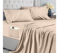 Utopia Bedding Juego de Sabanas 4 Piezas 135x190 - Microfibra De Poliéster, Sábana Bajera con Bolsillos de Almacenamiento, Sábana Plana Y 2 Fundas De Almohada Bordadas (Cama 135, Beige)