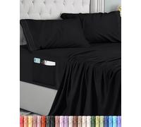 Utopia Bedding Juego de Sabanas 4 Piezas 150x200 - Microfibra De Poliéster, Sábana Bajera con Bolsillos de Almacenamiento, Sábana Plana Y 2 Fundas De Almohada Bordadas (Cama 150, Negro)