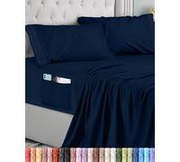 Utopia Bedding Juego de Sabanas 4 Piezas 180x200 - Microfibra De Poliéster, Sábana Bajera con Bolsillos de Almacenamiento, Sábana Plana Y 2 Fundas De Almohada Bordadas (Cama 180, Azul Marino)