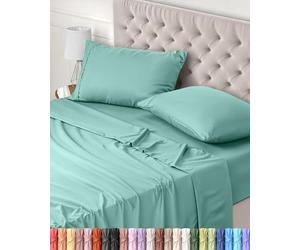 Utopia Bedding Juego de Sabanas 4 Piezas 180x200 - Poliéster Microfibra Cepillada - Oeko-Tex Certificado - Sábana Bajera, Sábana Plana y 2 Fundas de Almohada 50x75 (Cama 180, Azul SPA)