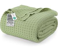 Utopia Bedding Manta Tipo Gofre De Algodón De 300 gsm (Verde Salvia - 228x182 cm), Edredón Suave, Ligero Y Transpirable para Todas Las Estaciones