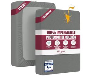 Utopia Bedding Protector Colchón 150 x 200 x 40 cm Impermeable, Certificación Oeko-Tex Funda Colchón, Cubre Colchón Transpirable, Elástico En Todo El Contorno Gris