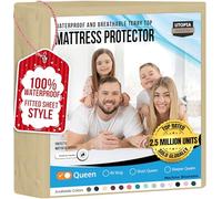 Utopia Bedding Protector de colchón de Rizo Impermeable prémium de 200 g/m², Funda de colchón, Transpirable, Estilo Ajustado con Bolsillos elásticos (Beige)
