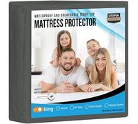 Utopia Bedding Protector de colchón Impermeable tamaño King, Funda de colchón de Rizo 200 g/m², Transpirable, Estilo Ajustado con Bolsillos elásticos (Gris)