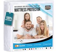 Utopia Bedding, Protector de colchón Impermeable tamaño Queen, Funda de colchón de Rizo 200 g/m², Transpirable, Estilo Ajustado con Bolsillos elásticos, Blanco