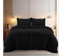 Utopia Bedding Seersucker Funda Nordica Cama 105 - Juego de Funda Nórdica de Microfibra Seersucker 200x200 cm y 2 Funda de Almohada 50x75 cm (Negro)