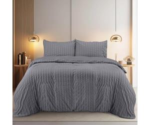 Utopia Bedding Seersucker Funda Nordica Cama 105 - Juego de Funda Nórdica de Microfibra Seersucker 200x200 cm y 2 Funda de Almohada 50x75 cm (Gris)