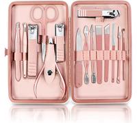 Utopia Care Juego de 15 cortaúñas para hombres y mujeres, juego de manicura con kit de uñas, kit de pedicura con lujoso estuche de viaje, color rosa