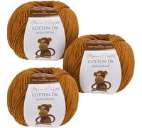 Utopia Crafts Amigurumi Cotton DK - Hilo para ganchillo y tejer, 50% algodón, 50% mezcla de acrílico, 3 unidades de 50 g (marrón claro)