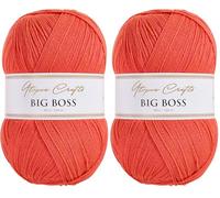 Utopia Crafts Big Boss 400g Knitting & Crochet Yarn 1200m (Coral Red) (Paquete de 2)