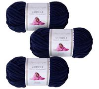 Utopia Crafts Cuddle - Hilo de chenilla suave para tejer y ganchillo, 3 unidades, 100 g (azul medianoche)