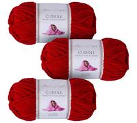 Utopia Crafts Cuddle - Hilo de chenilla suave para tejer y ganchillo, 3 unidades, 100 g (cereza)