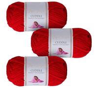 Utopia Crafts Cuddle - Hilo de chenilla suave para tejer y ganchillo, 3 unidades, 100 g (color rojo)