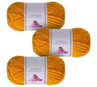 Utopia Crafts Cuddle - Hilo de chenilla suave para tejer y ganchillo, 3 unidades, 100 g (mostaza)