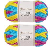 Utopia Crafts Cuddle Ombre - Ovillo de hilo suave de chenilla supergrueso para tejer y ganchillo, 2 unidades de 100 g (neón Carnaval, 2 unidades de 100 g)