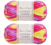 Utopia Crafts Cuddle Ombre - Ovillo de hilo suave de felpilla súper grueso para tejer y ganchillo, 2 unidades de 100 g (Candy Sunshine, 2 unidades de 100 g)