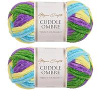 Utopia Crafts Cuddle Ombre - Ovillo de hilo suave de felpilla súper grueso para tejer y ganchillo, 2 unidades de 100 g (brisa tropical, 2 unidades de 100 g)