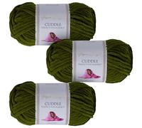 Utopia Crafts Cuddle - Ovillo de hilo suave de chenilla para tejer y ganchillo, 3 unidades, 100 g, color verde oliva