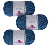 Utopia Crafts Cuddle Super Chunky - Hilo de chenilla suave para tejer y ganchillo, 3 unidades, 100 g (azul saxo)