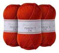 Utopia Crafts DK - Hilo doble para tejer (3 unidades, 100 g), color rojo y naranja
