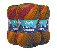 Utopia Crafts Hilo DK Ombre Pack de 3-3x100g Suave Lana Acrílica, 900m en Total, Degradado Multicolor para Tejer y Ganchillo, Certificado Oeko-Tex 100, Aguja n°3,75-4,5mm (007)