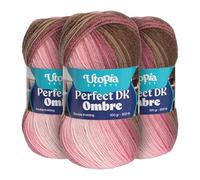 Utopia Crafts Hilo DK Ombre Pack de 3-3x100g Suave Lana Acrílica, 900m en Total, Degradado Multicolor para Tejer y Ganchillo, Certificado Oeko-Tex 100, Aguja n°3,75-4,5mm (005)