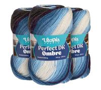 Utopia Crafts Hilo DK Ombre Pack de 3-3x100g Suave Lana Acrílica, 900m en Total, Degradado Multicolor para Tejer y Ganchillo, Certificado Oeko-Tex 100, Aguja n°3,75-4,5mm (002)
