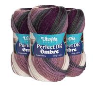 Utopia Crafts Hilo DK Ombre Pack de 3-3x100g Suave Lana Acrílica, 900m en Total, Degradado Multicolor para Tejer y Ganchillo, Certificado Oeko-Tex 100, Aguja n°3,75-4,5mm (004)