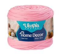 Utopia Crafts Home Decor Trapillo para Ganchillo, 300g Hilo de Camiseta Grueso Suave Elástico para Cestas Bolsos Alfombras, Hilo Tejido para Principiantes, Decoración Hogar (Rosa Pastel)