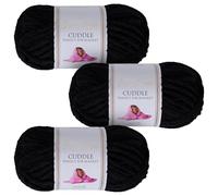 Utopia Crafts Ovillo Lana de Chenilla Gruesa Para Crochet y Tejer a Mano Black, 100 g/60 m, Esponjosa, Suave, Ideal Principiantes. Lavable a Máquina, Alternativa a Lana Animal, 3 unidades