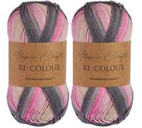 Utopia Crafts Re-Colour - Ovillo de lana para tejer y ganchillo, 100 g, color gris (Paquete de 2)