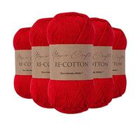 Utopia Crafts Re-Cotton Knitting Yarn, 5x 100g (Scarlet)