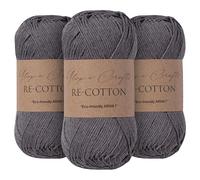 Utopia Crafts Re-Cotton - Ovillo de lana para tejer (3 unidades, 100 g), color gris
