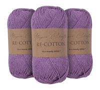 Utopia Crafts Re-Cotton - Ovillo de lana para tejer, 3 unidades, 100 g (morado apagado)