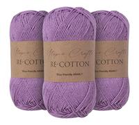 Utopia Crafts Re-Cotton - Ovillo de lana para tejer, 3 unidades, 100 g (morado viola)