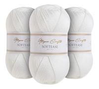 Utopia Crafts Softease - Ovillo de lana para tejer y ganchillo, 3 unidades, 100 g (color blanco)