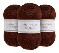 Utopia Crafts Softease - Ovillo de lana para tejer y ganchillo, 3 unidades, 100 g (color marrón cacao)