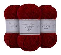 Utopia Crafts Velvet Lux Chenille 3×100g - Hilo Super Suave Grueso para Ganchillo & Punto, Mantas, Juguetes, Amigurumi - Ganchillo 5,5mm, Suave (Escarlata Oscuro)