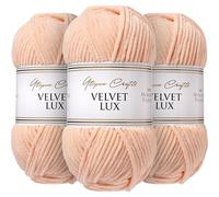 Utopia Crafts Velvet Lux Chenille 3×100g - Hilo Super Suave Grueso para Ganchillo & Punto, Mantas, Juguetes, Amigurumi - Ganchillo 5,5mm, Suave (Flor Albaricoque)