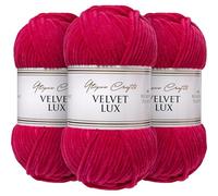 Utopia Crafts Velvet Lux Chenille 3×100g - Hilo Super Suave Grueso para Ganchillo & Punto, Mantas, Juguetes, Amigurumi - Ganchillo 5,5mm, Suave (Fucsia Real)