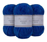 Utopia Crafts Velvet Lux Chenille 3×100g - Hilo Super Suave Grueso para Ganchillo & Punto, Mantas, Juguetes, Amigurumi - Ganchillo 5,5mm, Suave (Azul Marino)