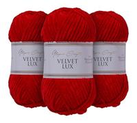 Utopia Crafts Velvet Lux Chenille 3×100g - Hilo Super Suave Grueso para Ganchillo & Punto, Mantas, Juguetes, Amigurumi - Ganchillo 5,5mm, Suave (Rojo)