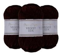 Utopia Crafts Velvet Lux Chenille 3×100g - Hilo Super Suave Grueso para Ganchillo & Punto, Mantas, Juguetes, Amigurumi - Ganchillo 5,5mm, Suave (Marrón Oscuro)