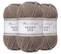 Utopia Crafts Velvet Lux Chenille 3×100g - Hilo Super Suave Grueso para Ganchillo & Punto, Mantas, Juguetes, Amigurumi - Ganchillo 5,5mm, Suave (Beige Topo)