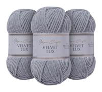 Utopia Crafts Velvet Lux Chenille 3×100g - Hilo Super Suave Grueso para Ganchillo & Punto, Mantas, Juguetes, Amigurumi - Ganchillo 5,5mm, Suave (Gris)