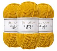 Utopia Crafts Velvet Lux Chenille 3×100g - Hilo Super Suave Grueso para Ganchillo & Punto, Mantas, Juguetes, Amigurumi - Ganchillo 5,5mm, Suave (Amarillo Mostaza)