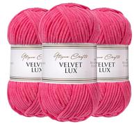 Utopia Crafts Velvet Lux Chenille 3×100g - Hilo Super Suave Grueso para Ganchillo & Punto, Mantas, Juguetes, Amigurumi - Ganchillo 5,5mm, Suave (Rosa Chicle)