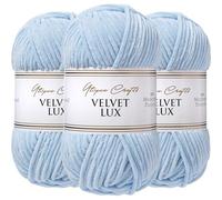 Utopia Crafts Velvet Lux Chenille 3×100g - Hilo Super Suave Grueso para Ganchillo & Punto, Mantas, Juguetes, Amigurumi - Ganchillo 5,5mm, Suave (Azul Polvo)