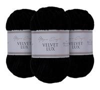 Utopia Crafts Velvet Lux Chenille 3×100g - Hilo Super Suave Grueso para Ganchillo & Punto, Mantas, Juguetes, Amigurumi - Ganchillo 5,5mm, Suave (Negro)